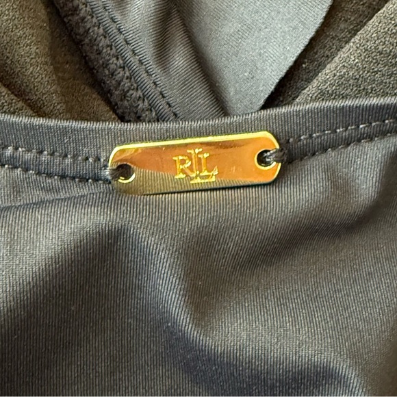 Lauren Ralph Lauren Ruffled V-Neck Tankini Swim Top Size Small In Black - Picture 3 of 8